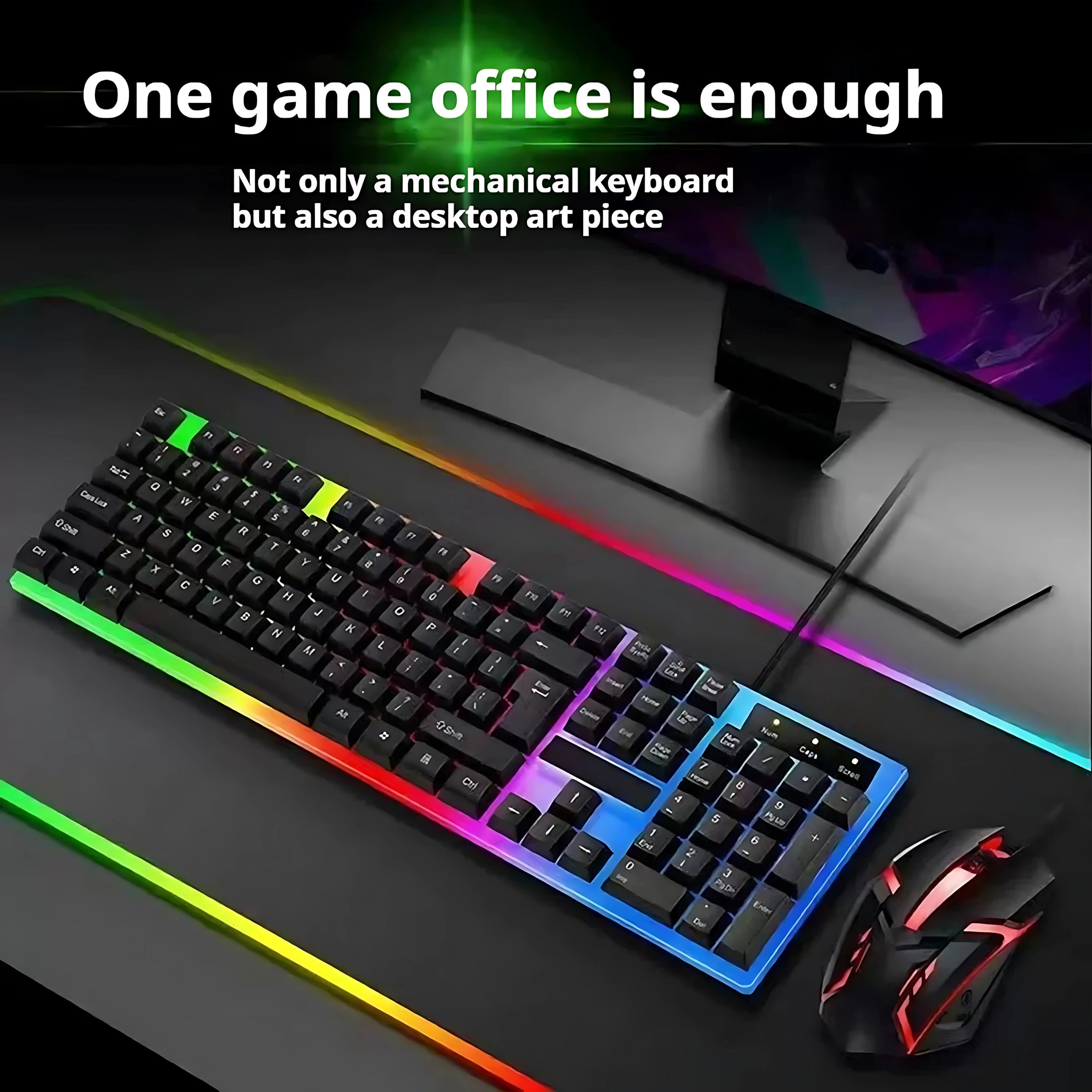 Rainbow Backlit Wired Keyboard and Mouse,Floating Keycap Strong, Wear-resistant, Comfortable Feel Keyboard for Business Office