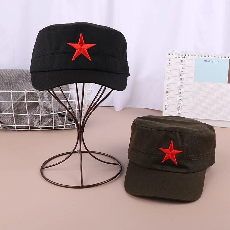 Solid Colors Men Women Army Cap Cadet Military Patrol Hat Golf Driving Red Star Pentagram Casual Hat