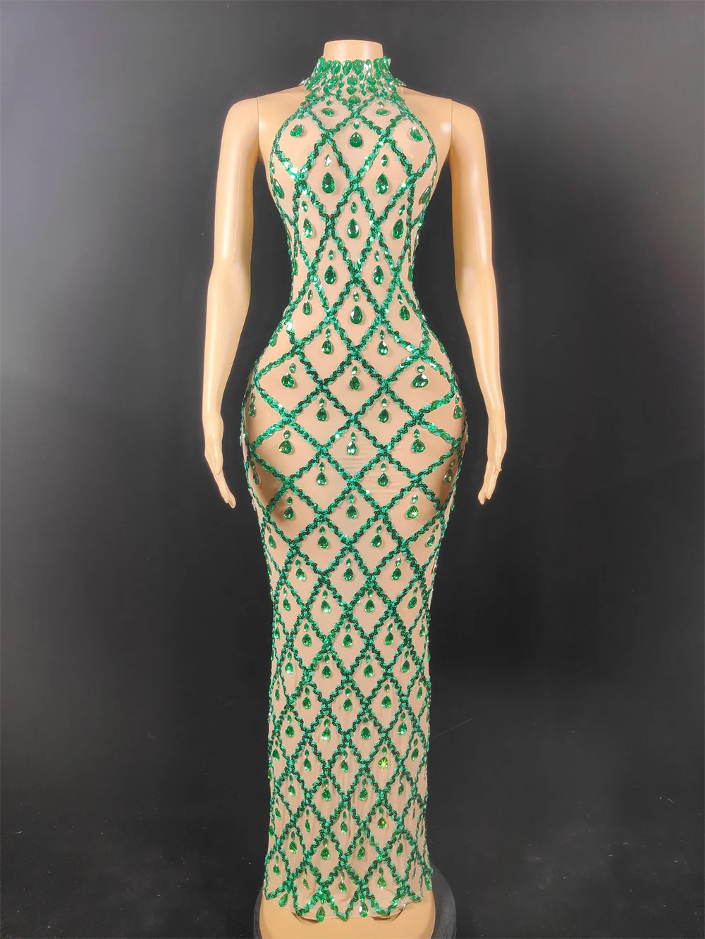 Przezroczysta Sukienka Sceniczna dla Piosenkarki, Klubu, Gospodyni, Kobiety, Seksowna, Błyszcząca Sukienka Wieczorowa na Bal, Urodziny, z Cyrkoniami i Cekinami