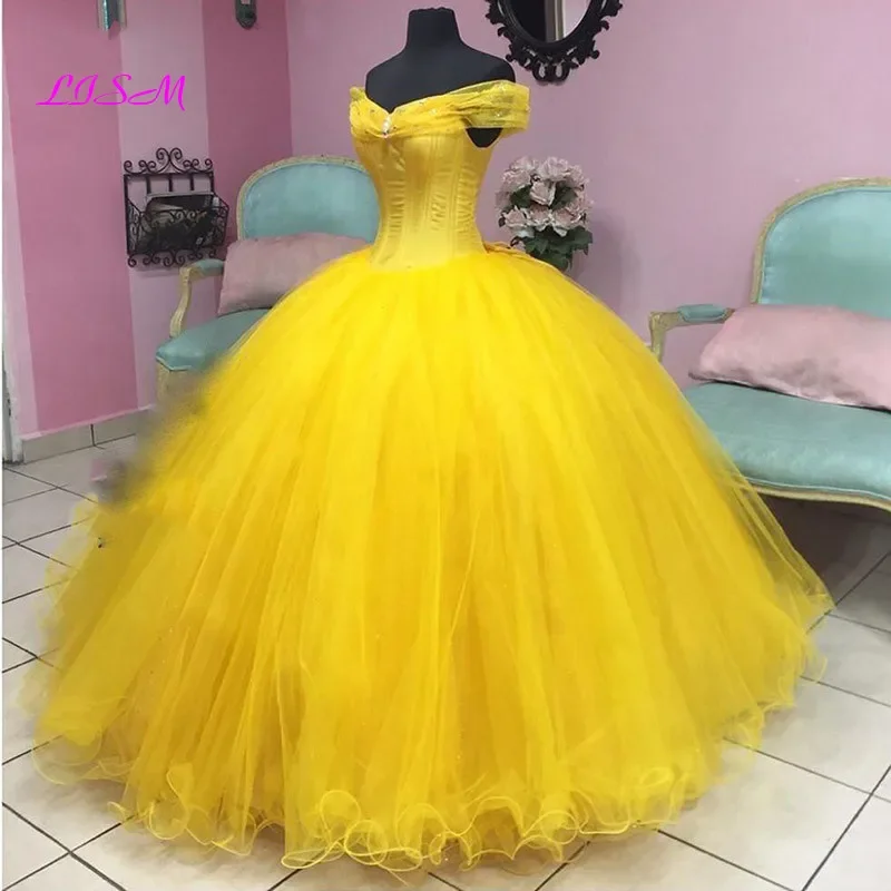 

Ball Gown Quinceanera Dresses 2025 Tulle Corset Princess Vestidos 15 Anos Yellow Romantic Debutante Sweet 16 Dress
