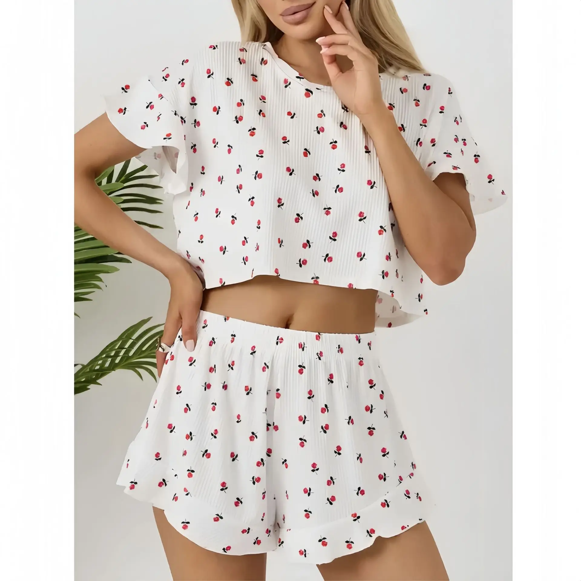 

Новая женская одежда для сна, модная сексуальная пижама с принтом, удобная домашняя одежда из двух предметов