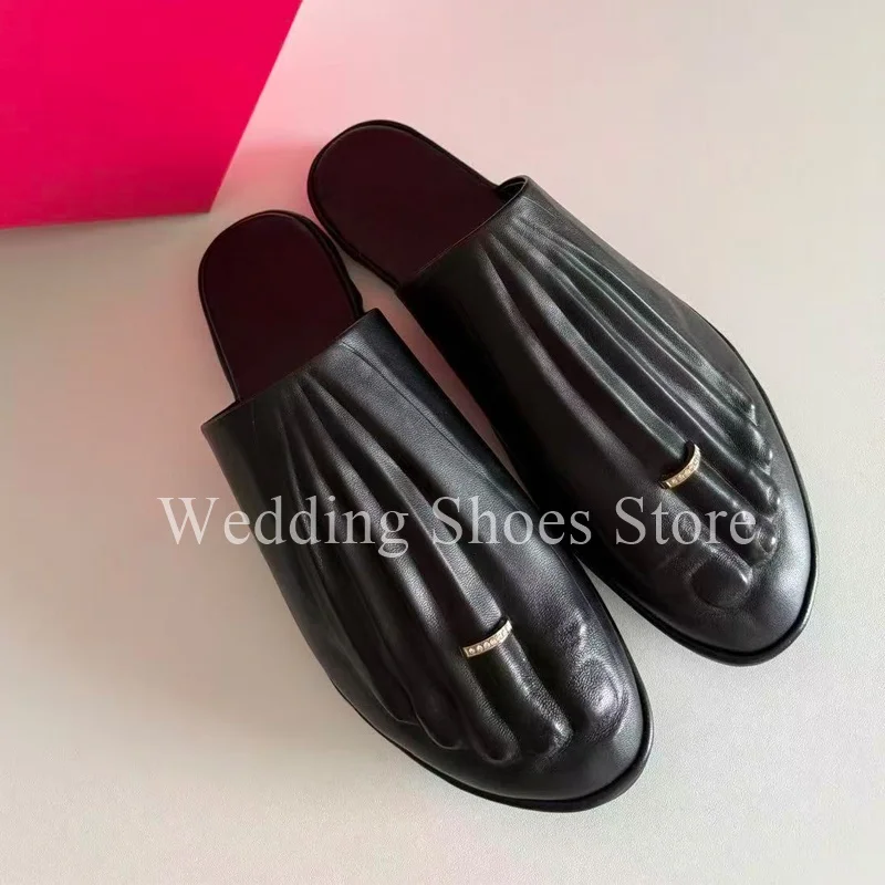Fashion Novelty Designer Style Slippers Foot Toe Ring Handmade Slippers for Women Mouth Low-heeled Women's Street Style Shoes