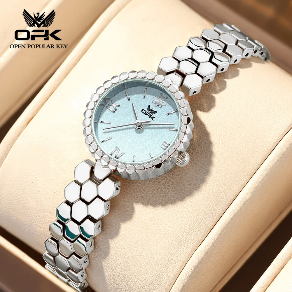 

OPK 6079 Elegance Women Quartz Watch Simple Round Dial Hexagonal Shape Honeycomb Strap Alloy Bracelet Women Fashion Watch