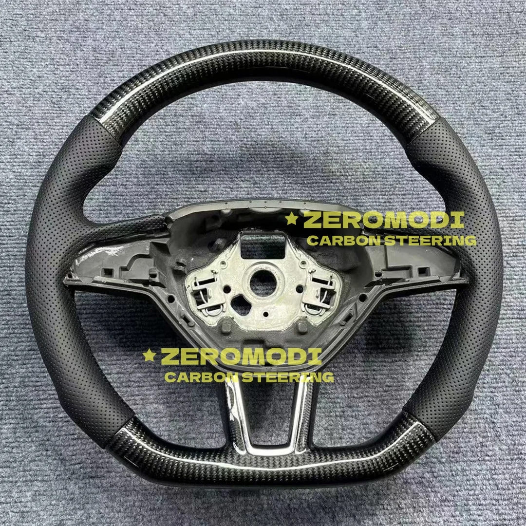 Replacement D Shape Real Carbon Fiber Steering Wheel with Leather for Skoda Octavia 2017-2021