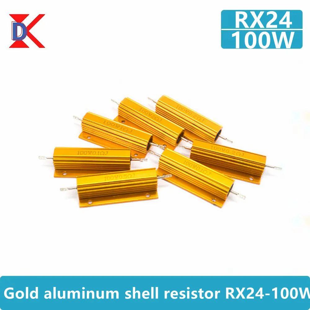 Resistor De Shell De Alumínio De Ouro, Resistores De Metal 0.01-100K, De Alta Potência, 100W, 1.5 K, 2,2, 6, 6, 5Pcs 33r 1k 10k ohm, 8/8/10/12/15/20/25/30R