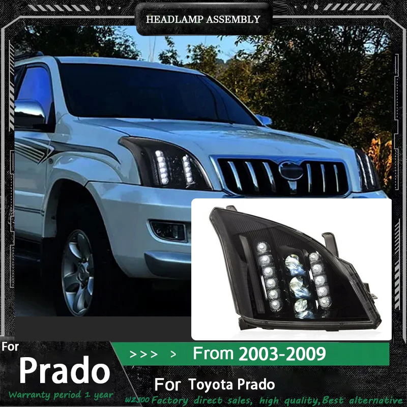 

Car LED Head Lamp for Toyota Prado LED Headlight 2003-2009 Headlights LC120 DRL Turn Signal High Beam Angel Eye Projector Lens