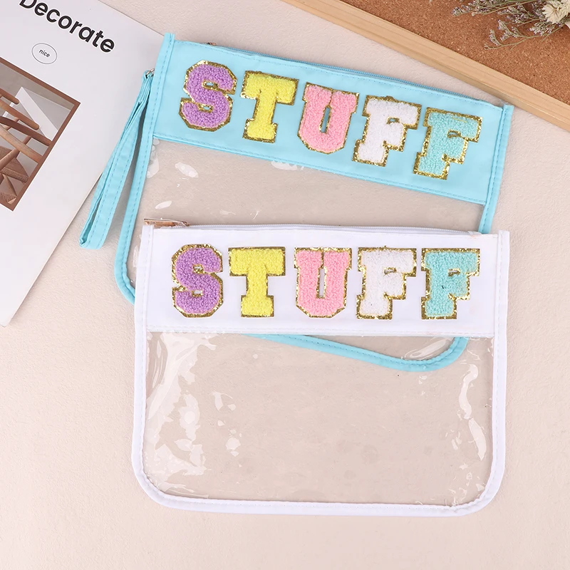 Transparent PVC Embroidery Cloth Stickers Travel Travel Waterproof Cosmetic Bag Creative Letters Patch Handheld Makeup Organizer