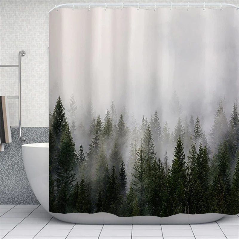 Forest Green Shower Curtain with Hooks, Extra Long, Mold and Mildew Resistant, Bath  Liner, Tree Print