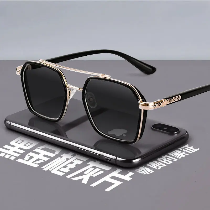 Square Metal Sunglasses Women Men 2023 Trending Products Car Driving Glasses Double Beam Oculos Masculino