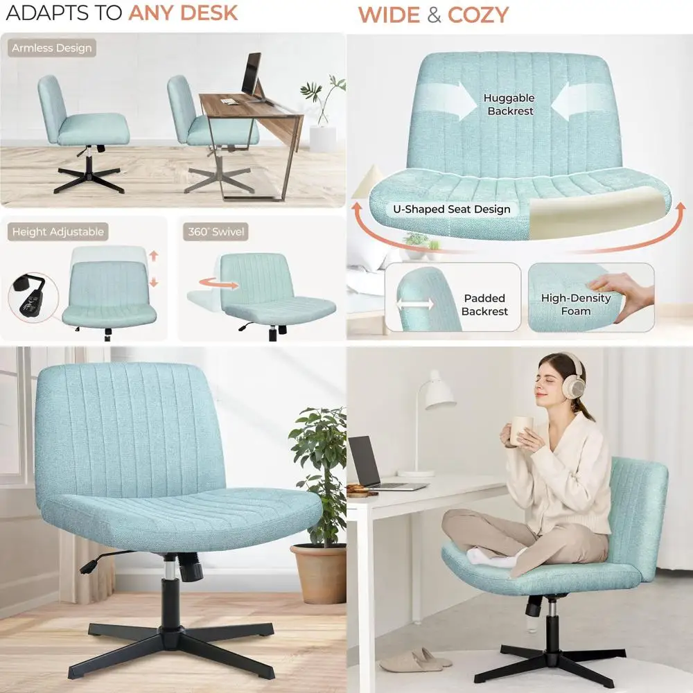 

Регулируемое офисное кресло с широкими ножками, без подлокотников, тканевое сиденье для домашнего офиса (Мятный)