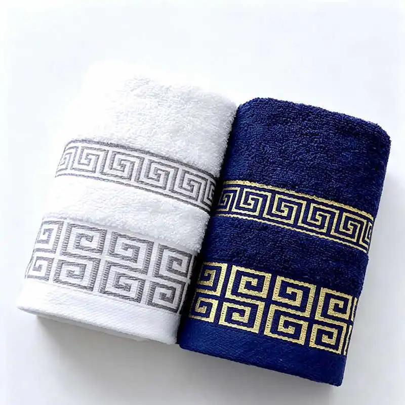 

100% Cotton Geometric Face Towel 35x75cm Blue White Terry Sport Gym Washcloth for Bathroom Travel Swimming Running
