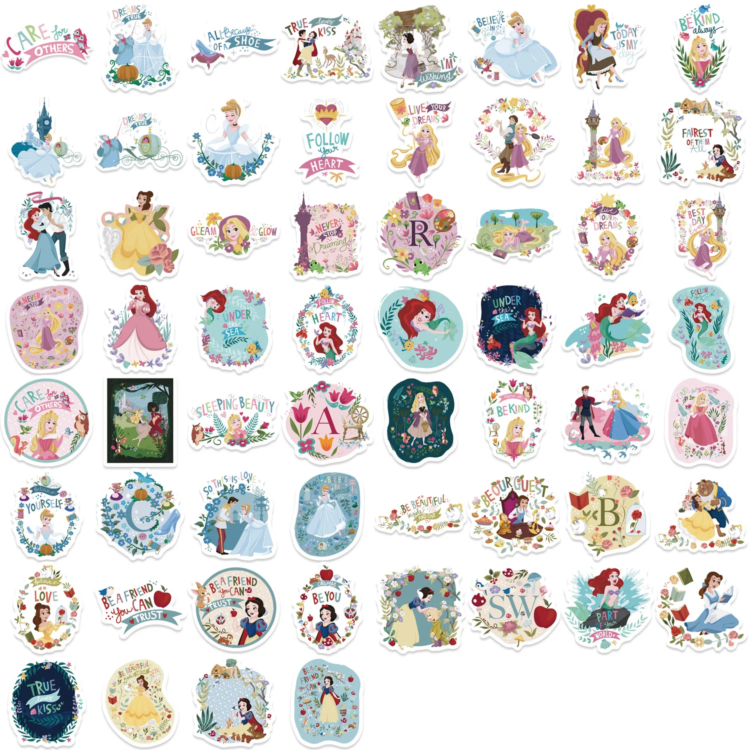 60 adesivi misti Disney Princess Doodle per decorare chitarra, custodie per telefoni, adesivi impermeabili, regali per ragazzi e ragazze