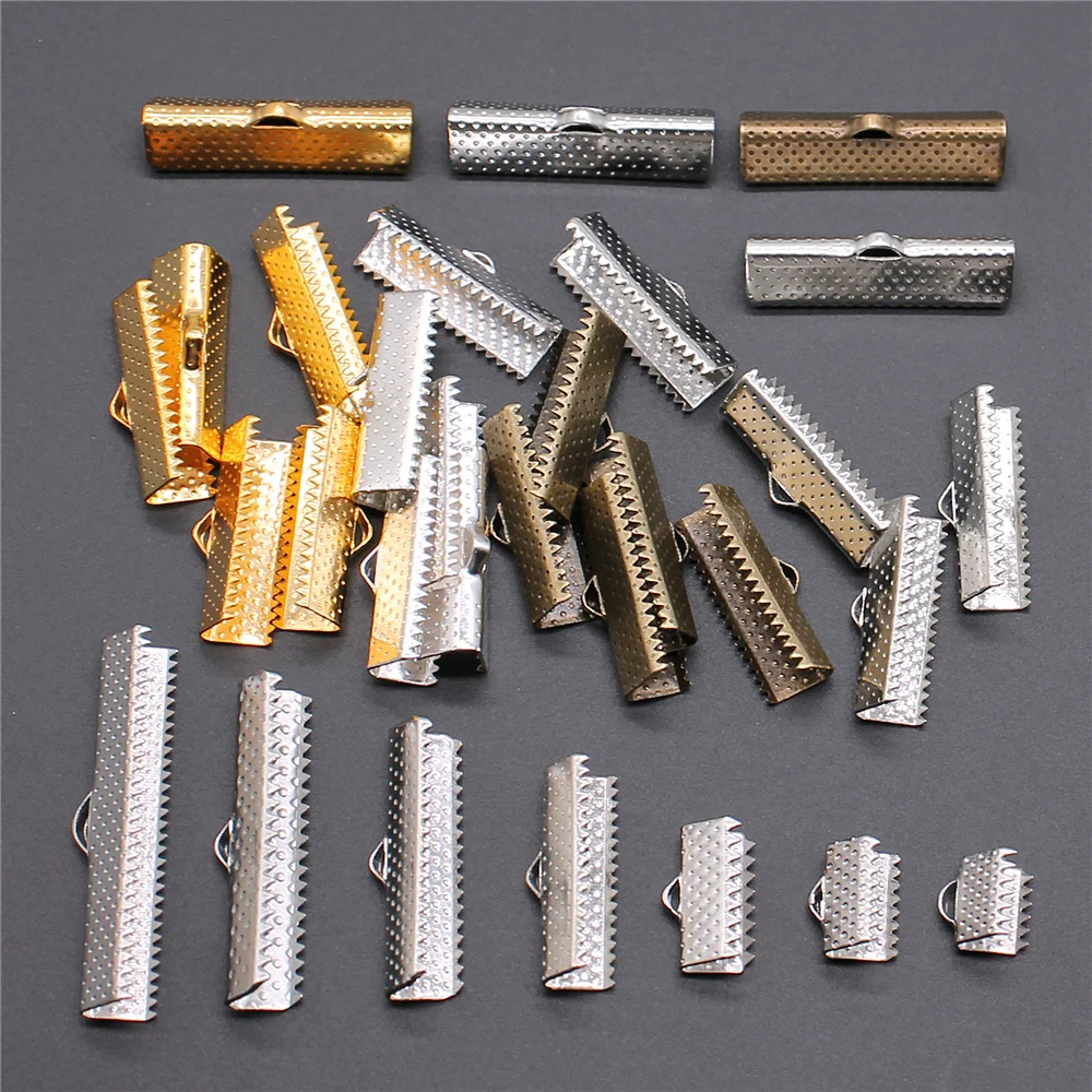 50pcs Cord Crimp End Beads Buckle Tips Clasp Cord Flat Cover Clasps For Jewelry Making Findings DIY Bracelet Connectors