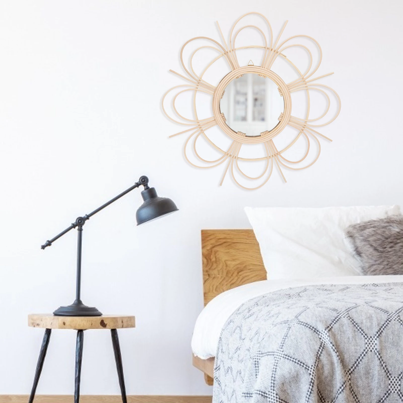 

Rattan Decorative Vintage Rattan Woven Decorative Mirror Mirror Home Retro Bedroom Living Office Hallway