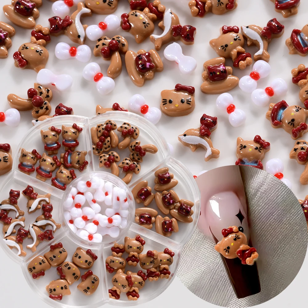 

7Grids 3D Tanning Kitty Cat Nail Charms Summer Cartoon Black Skin Hello Kitty Nail Rhinestone Kawaii Hawaii Kitten Manicure Deco