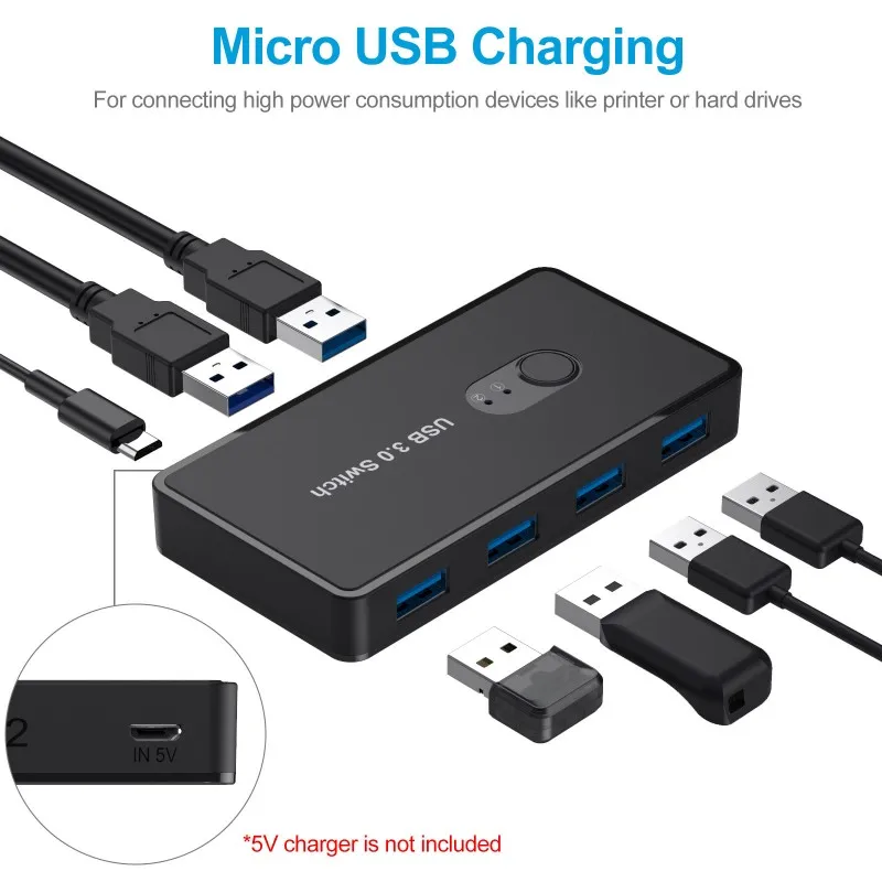 USB Switch USB 3.0 2.0 Switcher Switch for Windows10 PC Keyboard Mouse Printer 2 PCs Sharing 4 Devices USB Switch