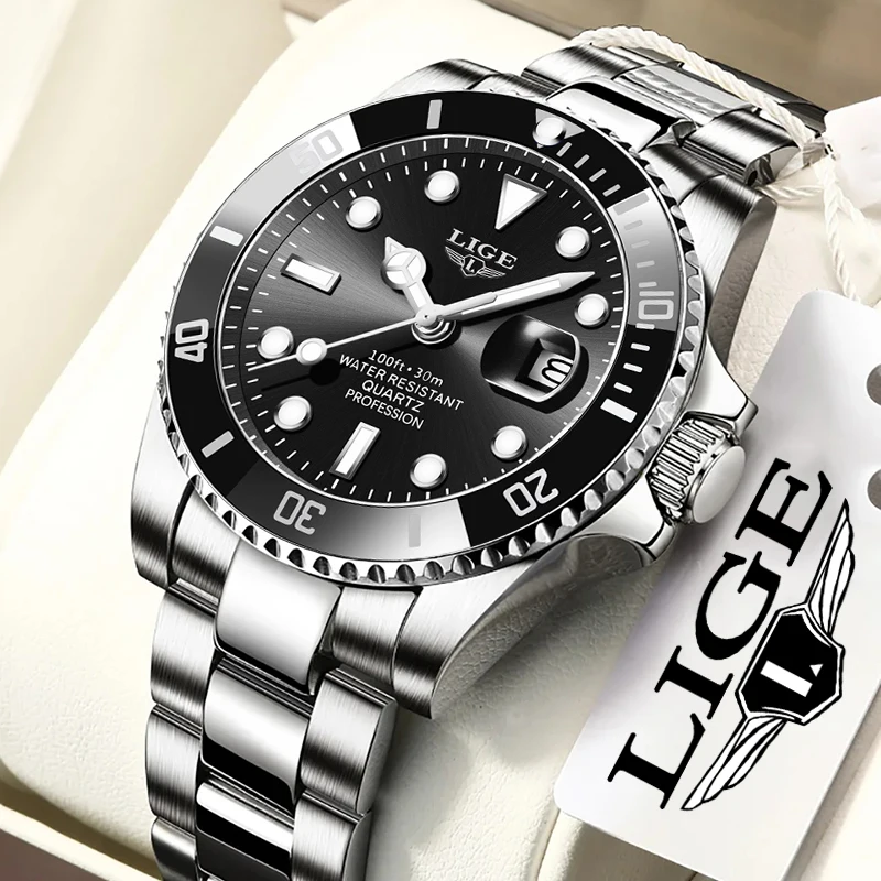 

LIGE водонепроницаемые часы для мужчин, модные деловые спортивные мужские часы, военные светящиеся мужские кварцевые наручные часы Relogios Masculino
