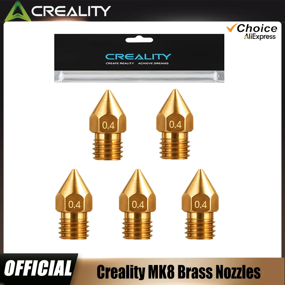 

Creality 3D Printer Nozzle,Ender 3 Brass Nozzles, MK8 Brass Nozzle,0.4/0.2/0.6/0.8mm for Ender-3 Serie/5 Serie 3D Printer parts