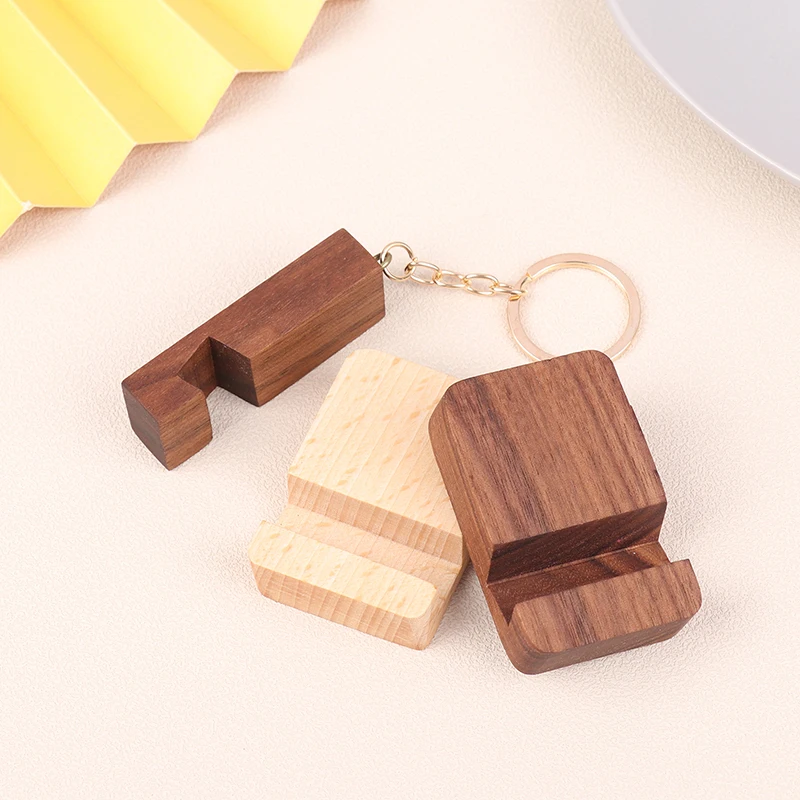 1Pc Simple Universal Portable Solid Wood Cell Phone Racks Key Chain Desk Stand Holder for Mobile Phone Home Accessories