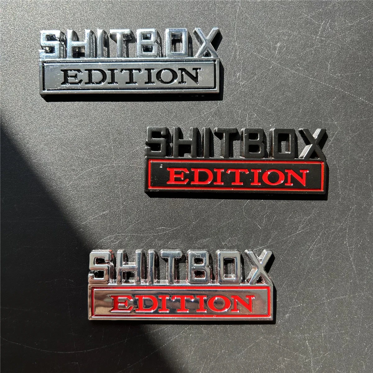 3 Colors 1pcs 3D ABS Emblem SHITBOX EDITION Badge Car Tail Side Sticker Accessories