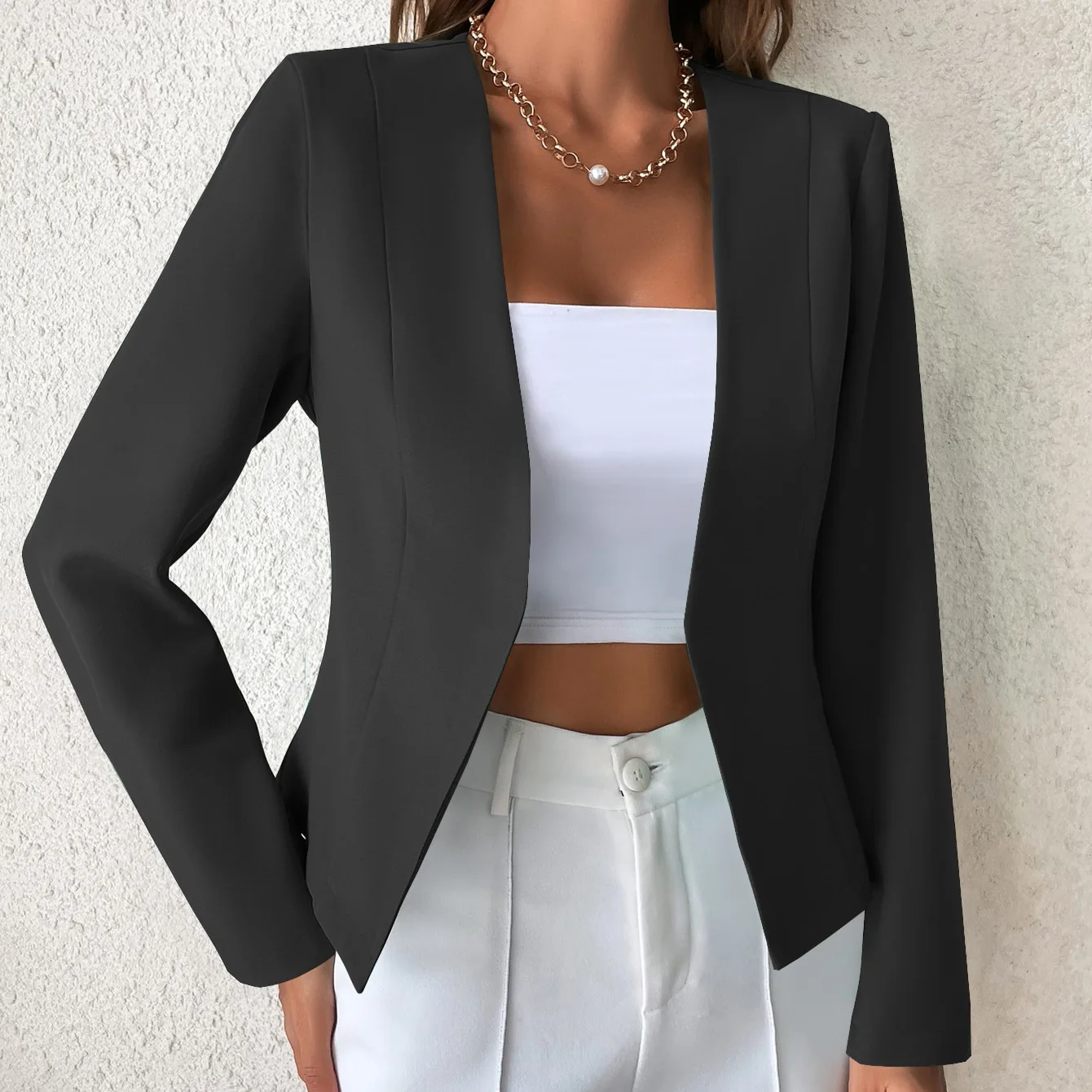 

2026 Spring New Women's Suit Jacket Slim Fit Casual Top Unbuttoned Long Sleeve Cardigan Women Clothing