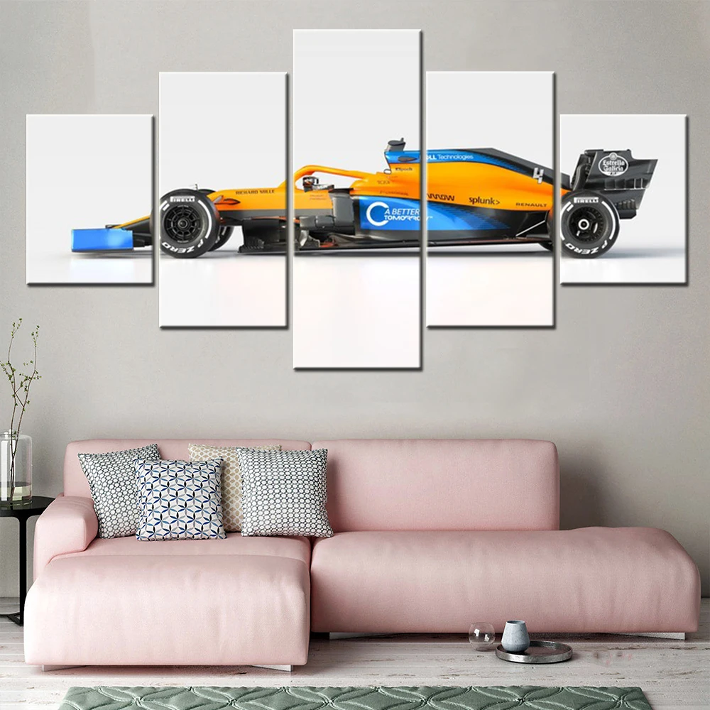 

5 Pieces Vehicle Canvas Wall Arts Poster Painting Formula 1 Sports Race Cars Home Decor Interior Artwork For Living Room Mural