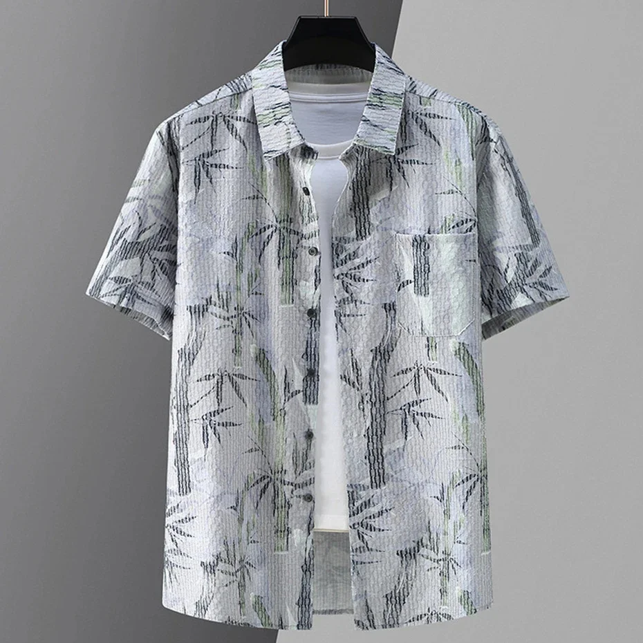 2025 Summer Hawaiian Shirt Men Plus Size 10XL 11XL s Casual Fashion Bamboo Leaf Print Short Sleeve Male Big