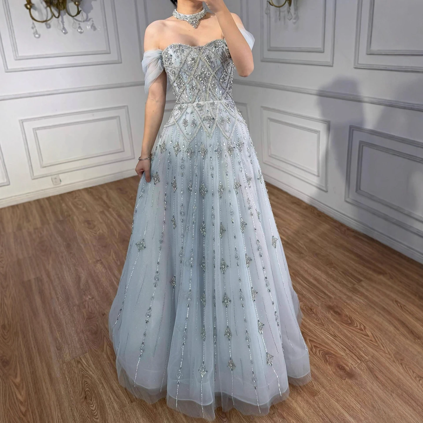 SERENE HILL Customized 2026 Arabic Gray Blue Luxury Beaded A-Line Evening  Dress Off Shoulder Women Wedding Party Gown CLA73397 - AliExpress 320