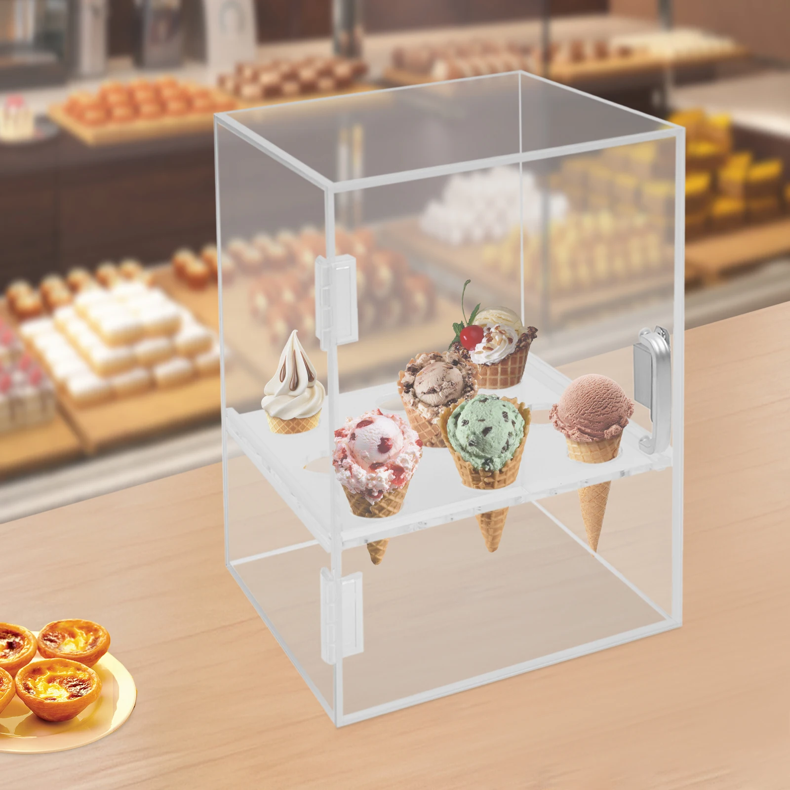 

Acrylic Ice Cream Cone Holder Stand,9Holes Ice Cream Cone Display Case Countertop,Clear Waffle Cone Holder Egg Roll Display Case
