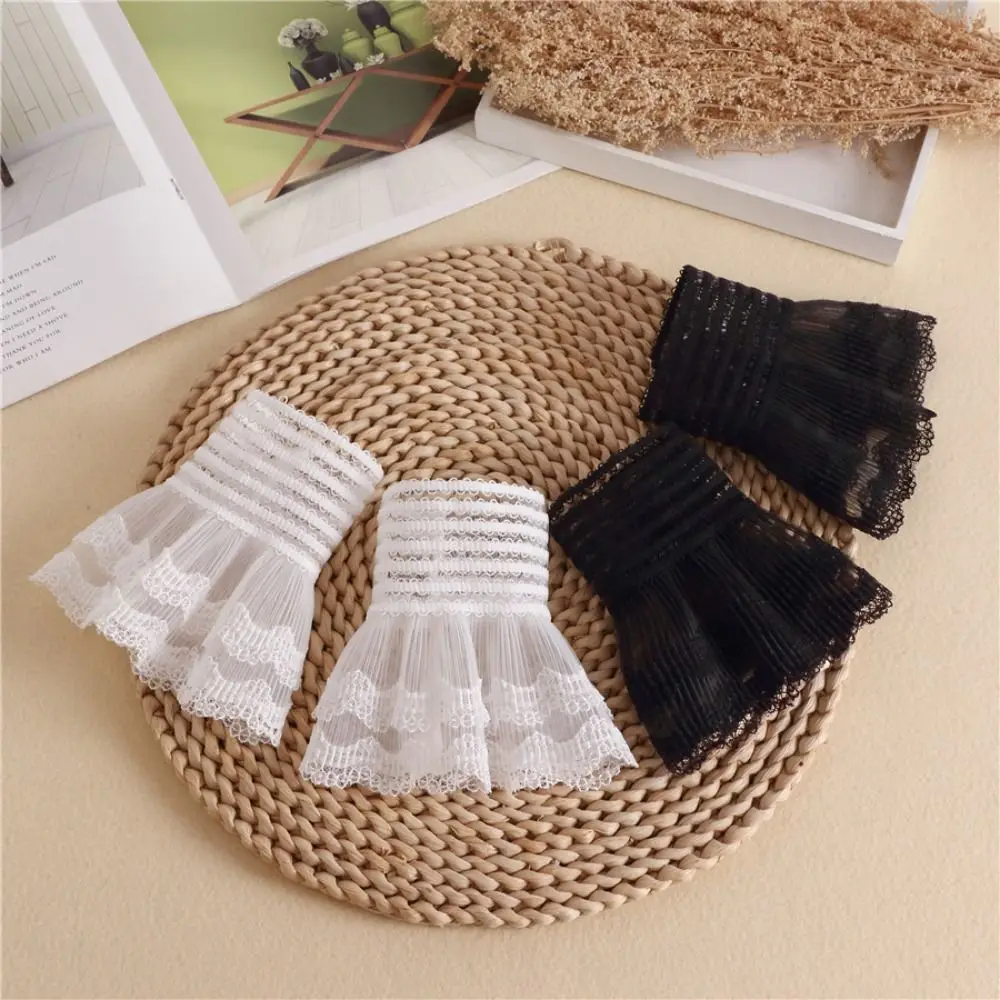 

New Multilayer Ruffle Fake Cuff Detachable White Black False Sleeve Cuffs Lace Cuff