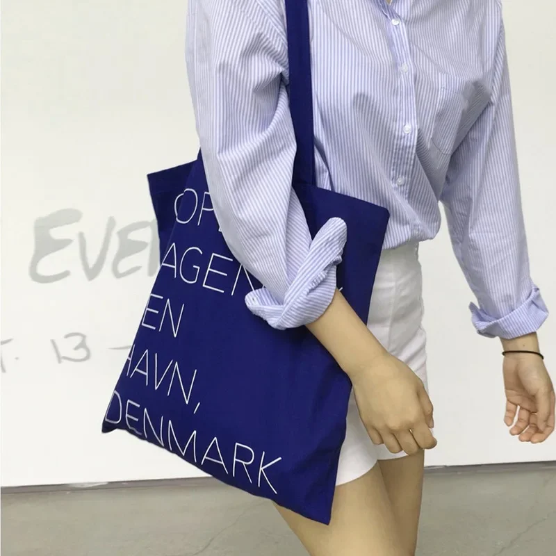 Retro Blue Student Girls Book Purse Handbags Women Large Casual Tote Shopping Bag Letter Pattern Female Thin Canvas Shoulder Bag