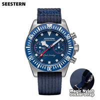 Sugess New Mens Watch Chronograph ST1901 Mechanical Movement Luminous Wristwatches Sapphire Magic Nato Sticker Strap Sport Clock