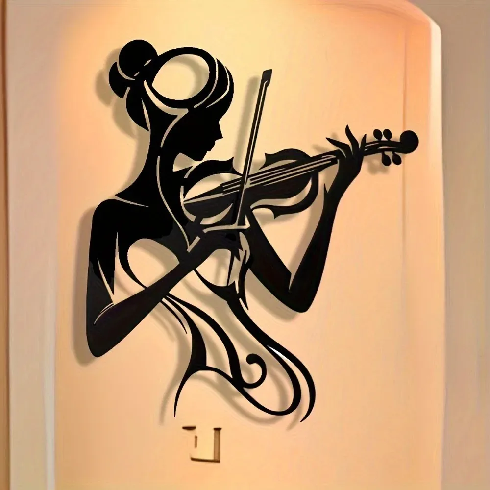 CIFBUY Iron Wall Art Violin Player Metal Sign Waterproof Home Office Decor Rustic Hanging Plaque