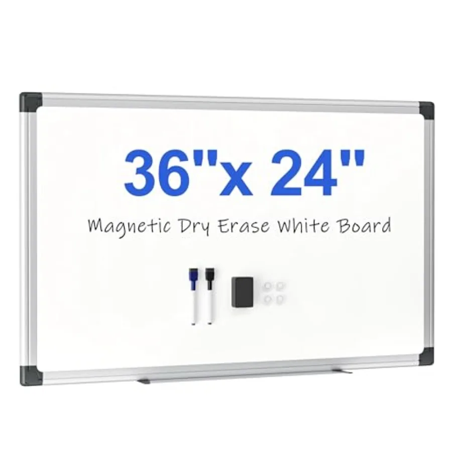 

Магнитная белая доска 36 x 24 дюйма для стены, с функцией сухого стирания, для дома, офиса, школы, учебной комнаты, с серебристой алюминиевой рамкой и 2 маркерами