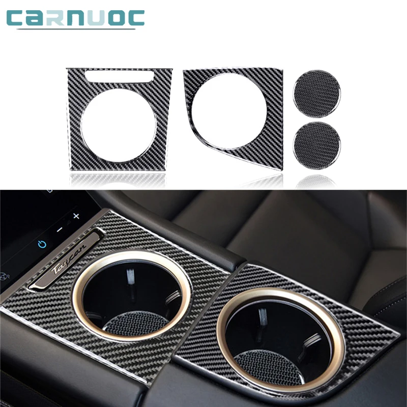 

Center Cup Holder Panel Carbon Fiber Stickers For Porsche Taycan 2019 2020 2021 2022 Car Interior Decorative Accessories