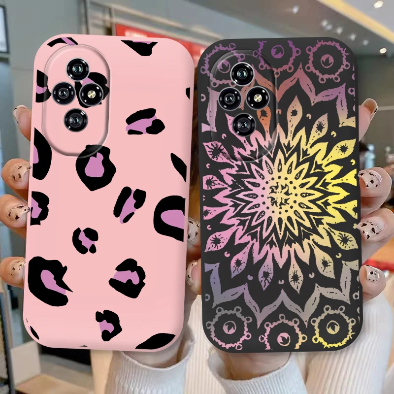 For Honor 200 Phone Case Brown Leopard Print Soft Silicone TPU Cover Colorful Marble Fundas For Honor 200 Honor200 Coque Bumper