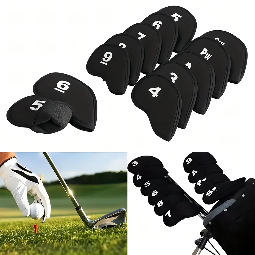 10Pcs/set Golf Iron Head Covers Iron Golf Club Protective Black/Red/Blue Golf Club Iron Head Protector Golf Accessories