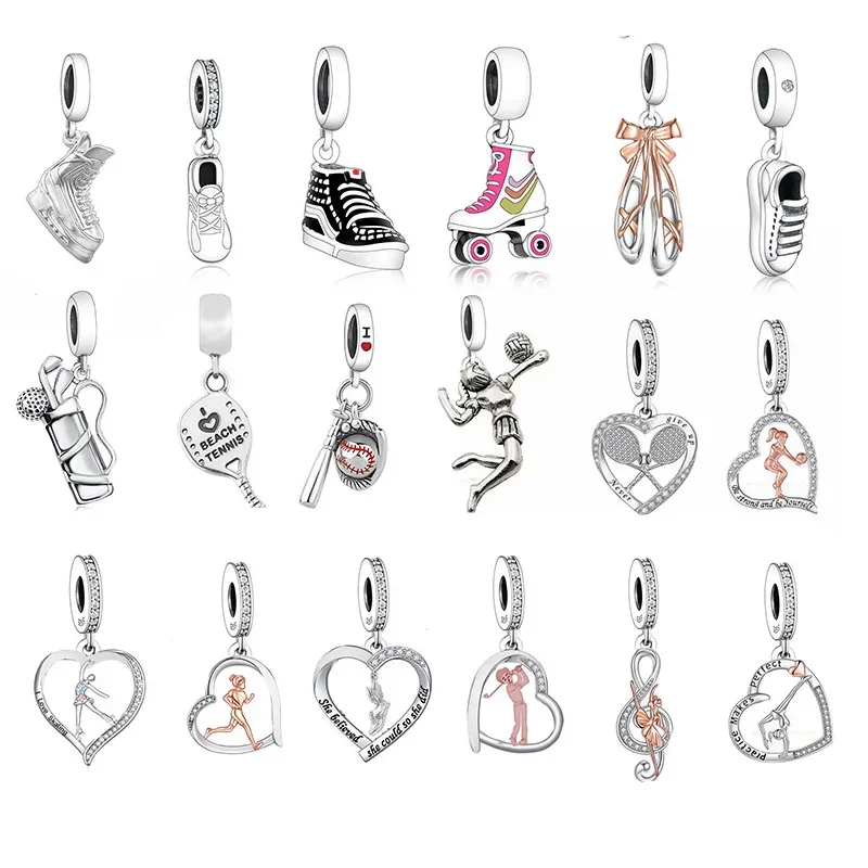 

Fit Original Pan Charms Bracelet 925 Silver Run Shoes Tennis Golf Volleyball Ballet Pendant Bead For Making Berloque 2024