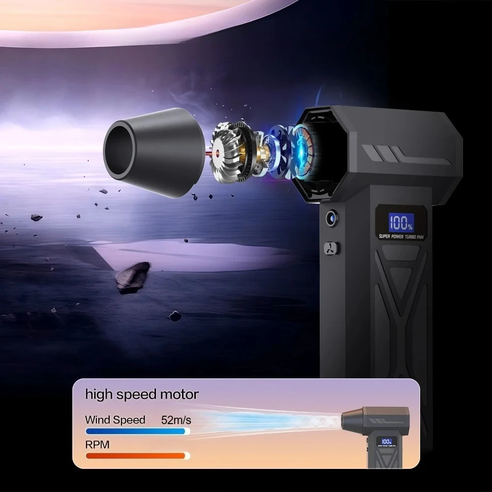P70 مروحة عنيفة Turbofan 110000 دورة في الدقيقة منفاخ غبار عالي السرعة 160 جرام مكنسة كهربائية محمولة محمولة بقوة 4000 مللي أمبير في الساعة