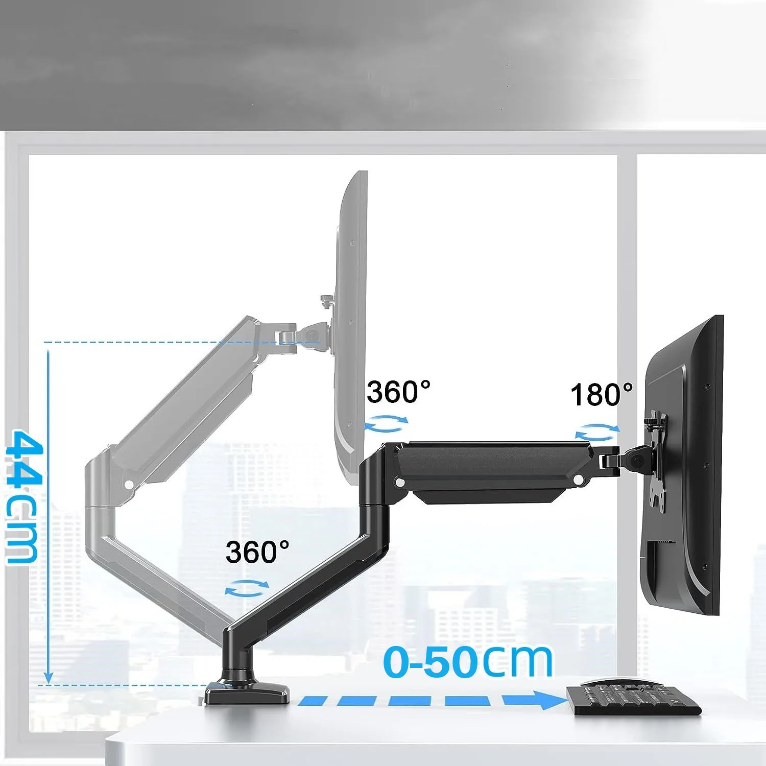 Imagem -04 - Suporte para Monitor de Movimento Total para Telas 1332 Montagem Dupla Mola a Gás Braçadeira Base do Grommet Vesa 75x75 100x100 mm