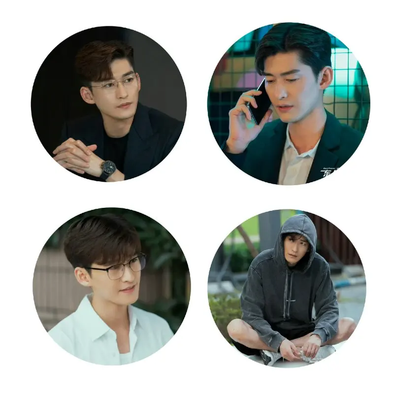 4PC/SET Zhang Han Poster Badge TV Gentlemen of East 8th Drama Stills Photos Pictures Laser Fine Flash Bang Brooch Bag Decor Pins