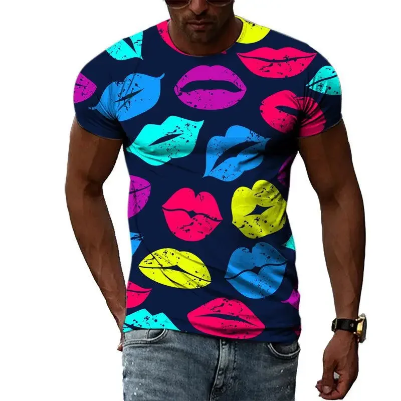 

Retro 80s 90s style 3D printing men's casual short-sleeved loose T-shirt hip-hop street T-shirt Harajuku top men's clothing