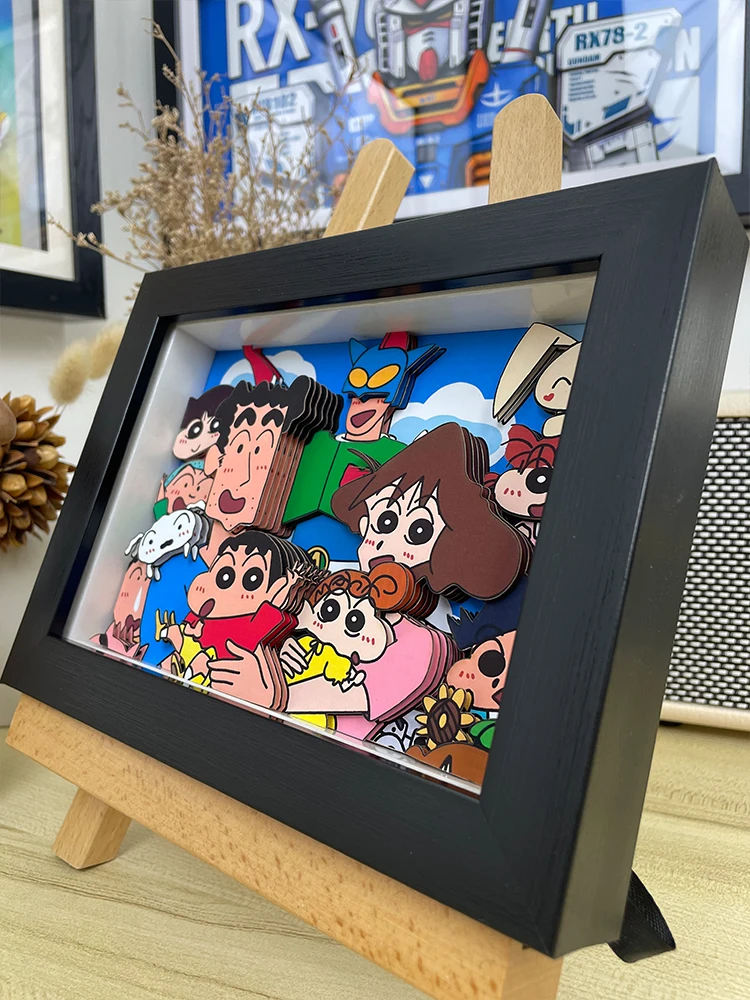 アニメしんちゃんファミリー3Dポップアートウォールデコフィギュアモデル子供向け誕生日プレゼントホームルームデコレーション額縁