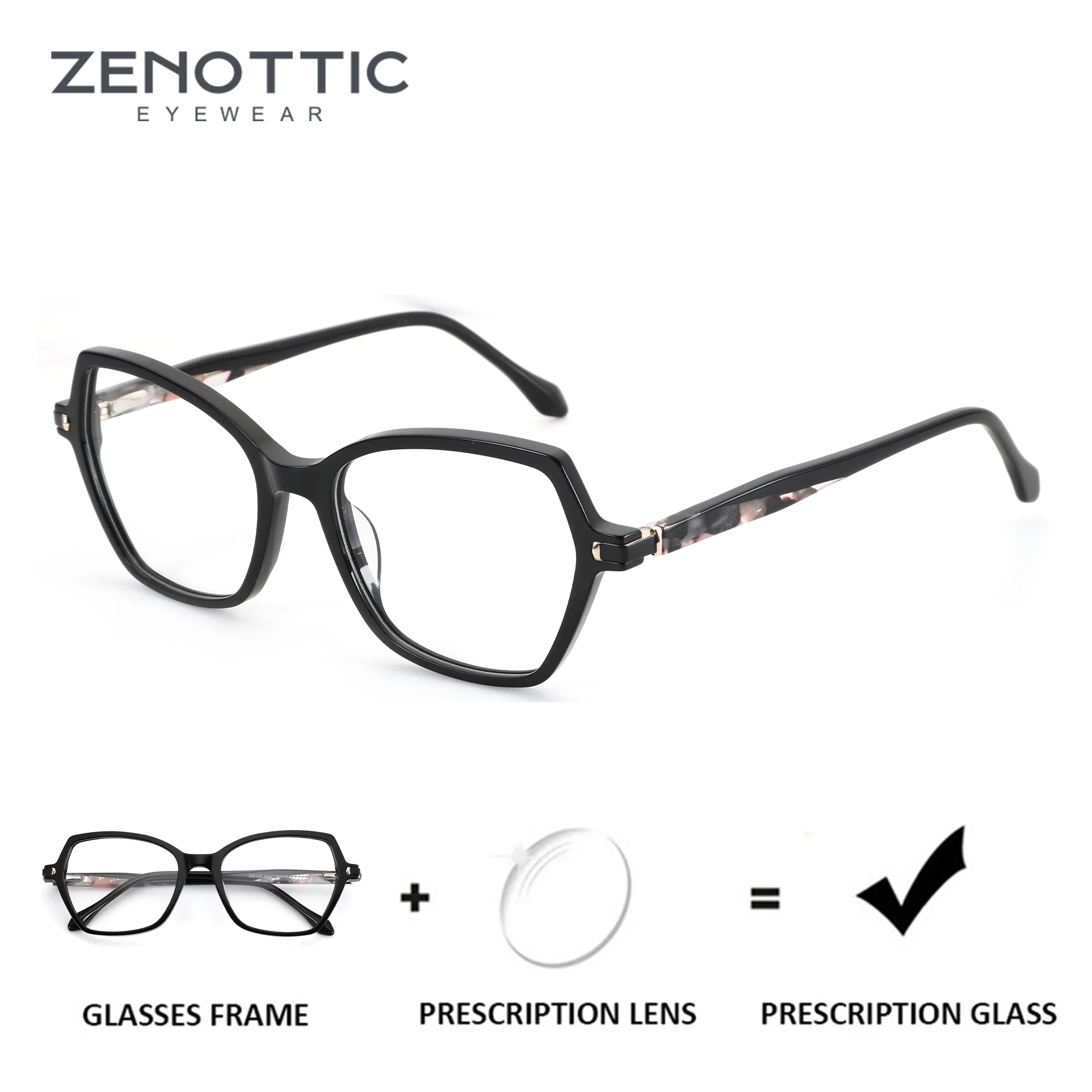 

ZENOTTIC （L Size）Acetate Polygon Graduated Glasses Myopia Photochromic Eyeglasses Woman Multifocal Grade Glasses Near And Far