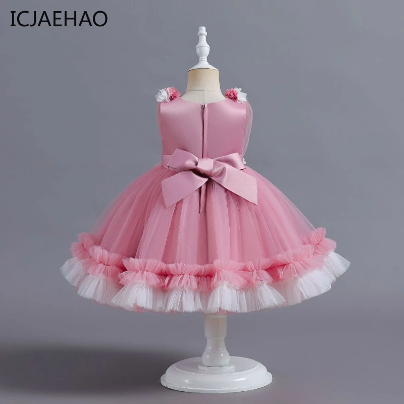 ICJAEHAO Baby Girl 1 Year Birthday Dress Layered Tulle For Pageant Ceremony Party 0-4Y Kids Ball Gowns Elegant Toddler Clothes