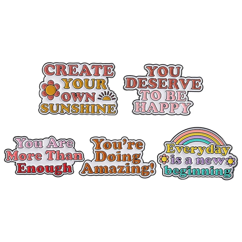 Inspirational English series brooches Colorful letch-shaped alloy badges clothing accessories and pins for friends as gifts