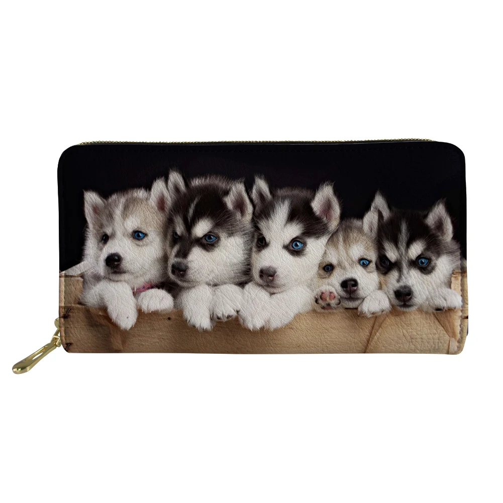 Womens Wallet Dogs/Husky/Bulldog Luxury Designer Wallets Women Long Leather Purses Fashion Female Waterproof Card Holder Clutch