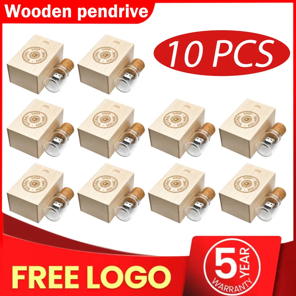 10pcs/lot USB 2.0 Glass Drift Bottle with Cork Flash Drive Stick Pendrive 4GB 8GB 16GB 32GB 64GB Memory Stick Custom LOGO Gift
