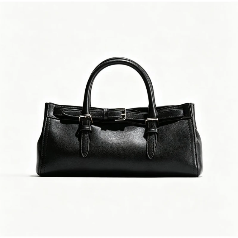 Gürtelschnallen-Verstellbare Umhängetasche, Damen Einfarbige Minimalistische Handtasche, Schwarze Vielseitige Pendler-Arbeitstasche – Detail 4