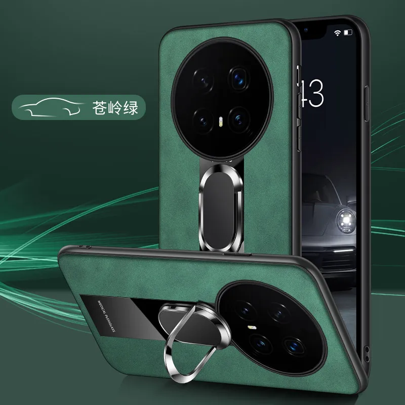 

Luxury Case for Huawei Mate70 Pro Magnetic Metal Ring Holder Plexiglass PU Sheepskin Leather Bumper Phone Cover